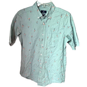 Flamingo Mens Shirt Small Green Pink Tropical Coastal Beach Preppy Classic